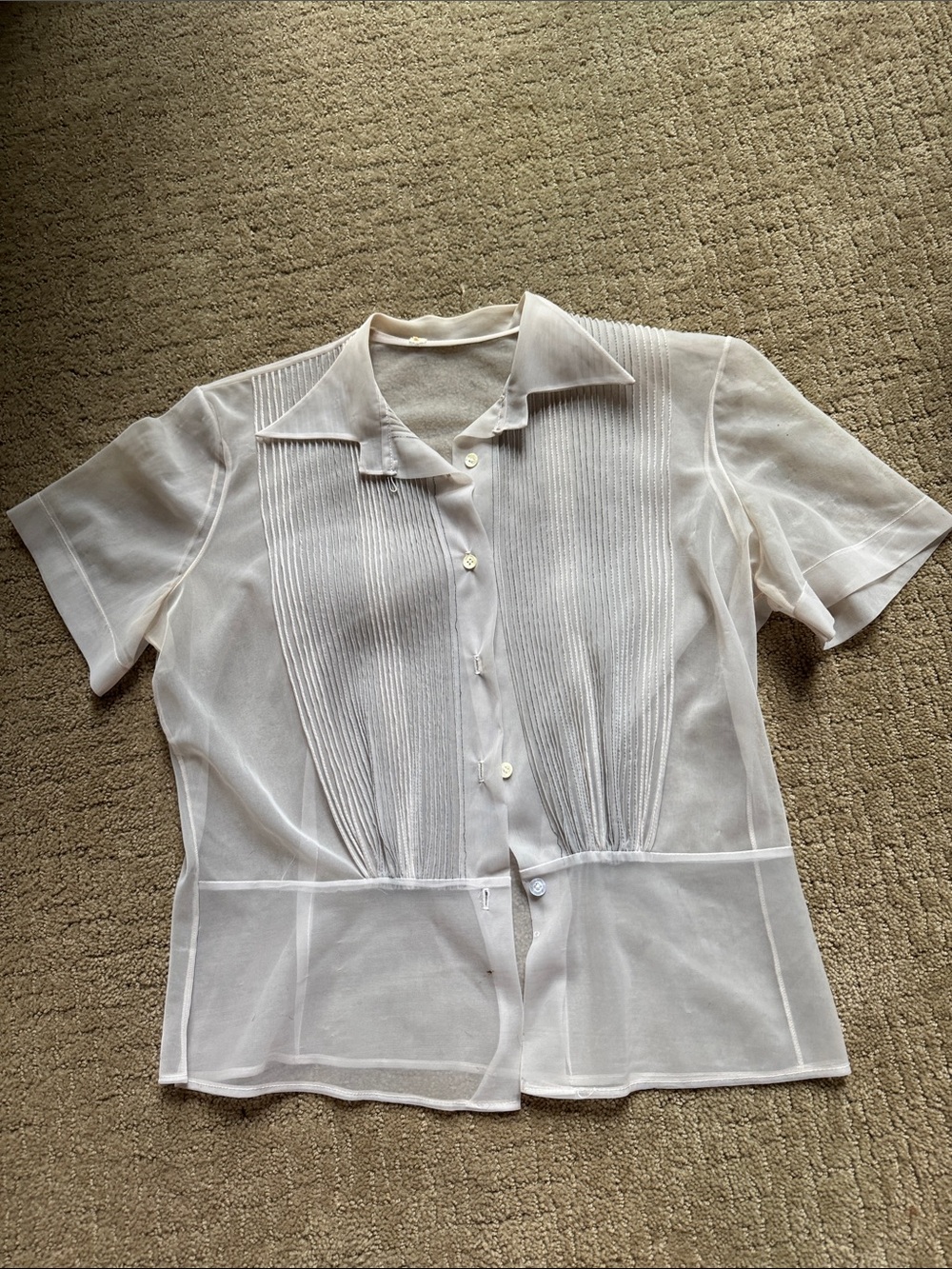 Classic Sheer Pintuck Short-Sleeve Blouse - White
